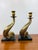 Metal Vintage Antique Dolphin / Fish Brass & Marble Pair of Candle Holders For Sale - Image 7 of 8