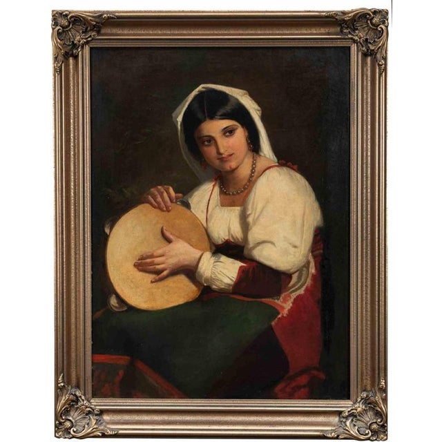 Unknown, Italian Girl with a Tambourine, 1890s, Oil on Canvas, Framed For Sale - Image 6 of 6