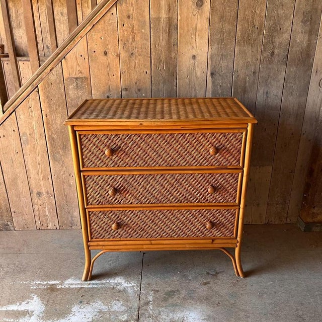 Vintage Bamboo and Wicker Chest of Drawers For Sale - Image 12 of 13