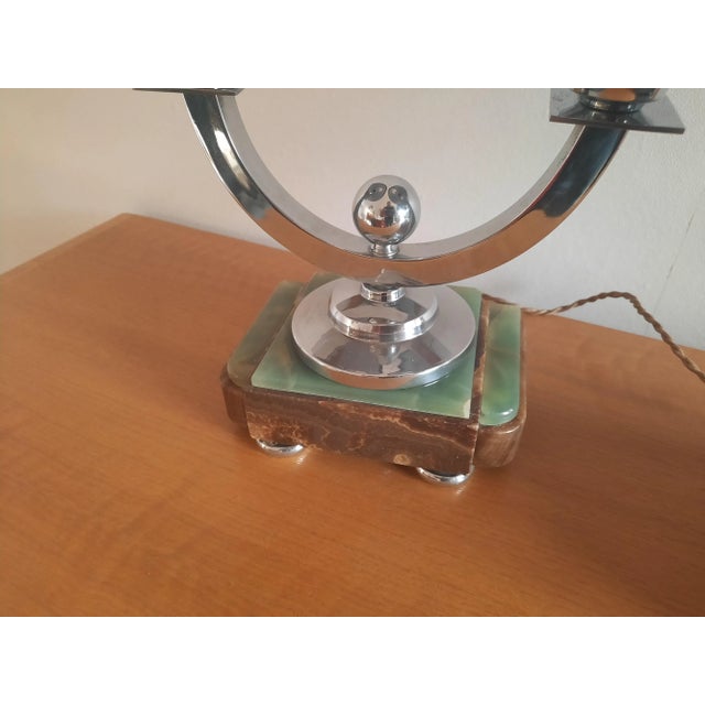 Art Deco Onyx & Chrome-Plated Brass Table Lamps, 1930s, Set of 2 For Sale - Image 4 of 11