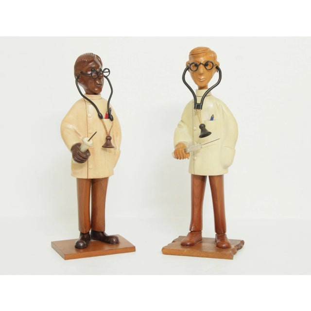 High Quality Vintage Pair of Hand Carved, Hand Painted Statues of Doctors