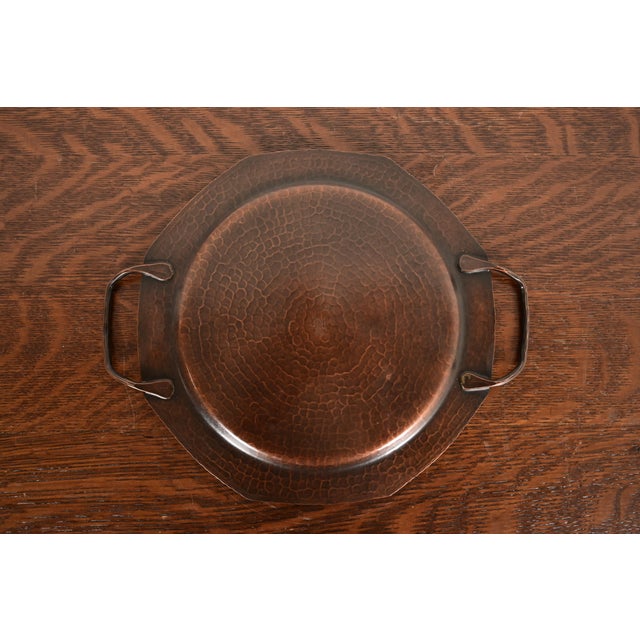 Roycroft Arts & Crafts Hammered Copper Handled Tray For Sale - Image 9 of 12