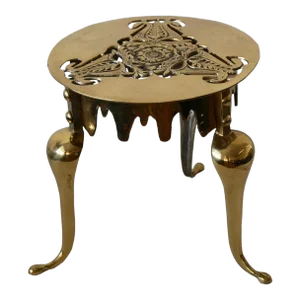 Mid Century Brass Round Kettle Stand Trivet Fireplace Footman