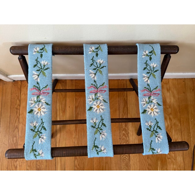 Mid 20th Century Needlepoint Wood Luggage or Serving Tray Rack Stand For Sale - Image 4 of 8