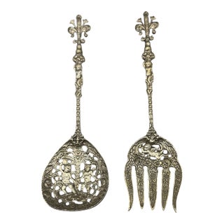 Vintage Italian Rococo Style Stainless Steel Serving Utensils - Pair For Sale