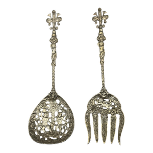 Vintage Italian Rococo Style Stainless Steel Serving Utensils - Pair