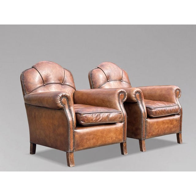 Animal Skin Vintage French Leather Club Chairs, 1960, Set of 2 For Sale - Image 7 of 8