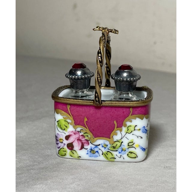 Stone Vintage Handmade French Peint Main Limoges Perfume Bottle Trinket Box Sterling For Sale - Image 7 of 8
