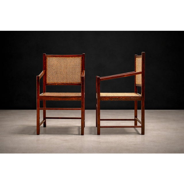 Mid-Century Modern Brazilian Modern Pair of Armchairs in Hardwood & Cane, Unknown, 1960s For Sale - Image 3 of 10