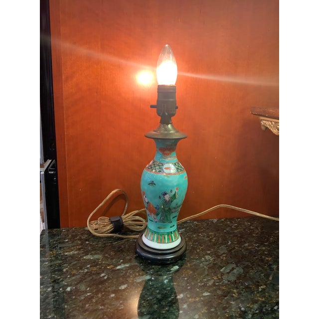 Colorful Chinoiserie Porcelain Figural Petite Lamp