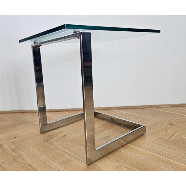 Mid-Century Cantilevered Glass & Chrome Side Coffee Table Gebra, 1980s For Sale - Image 8 of 17