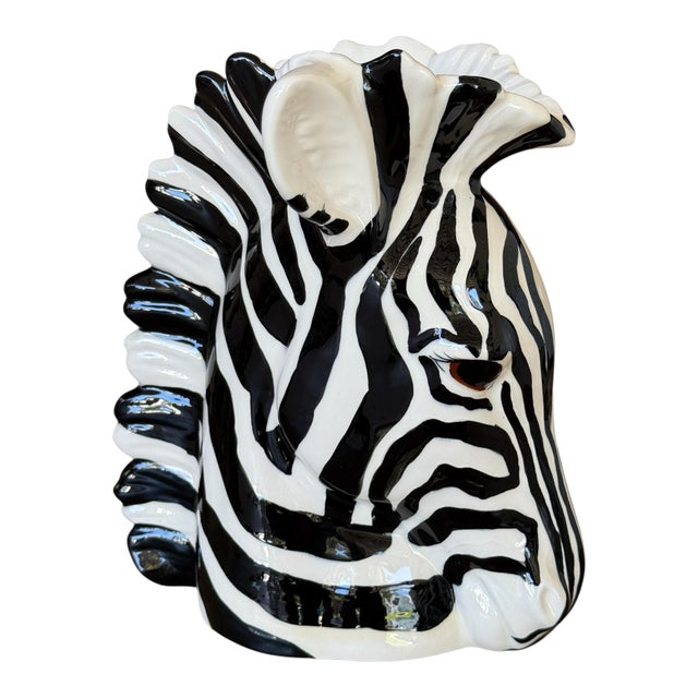 Vintage Regency Ceramic Glazed Zebra Head Vase For Sale