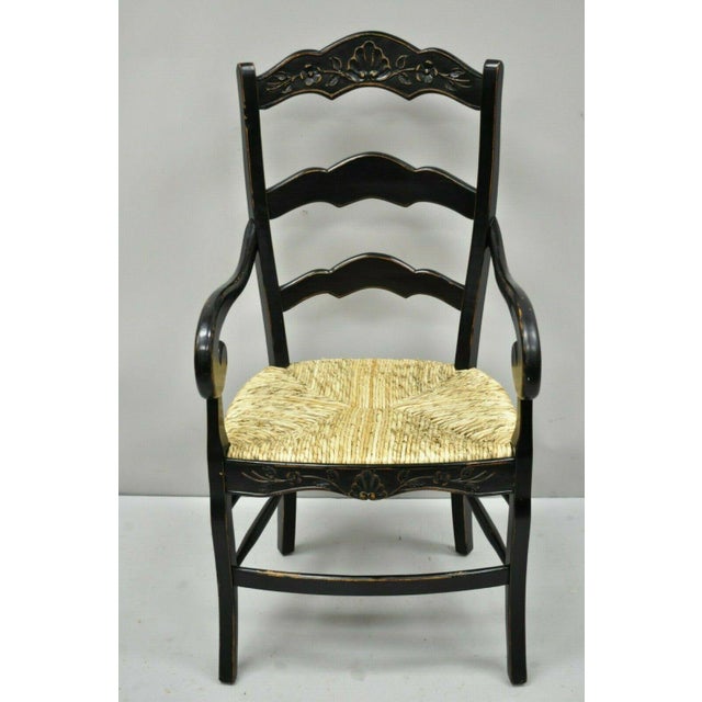 French Country Style Shell Carved Ladder Back Seat Black Dining Arm