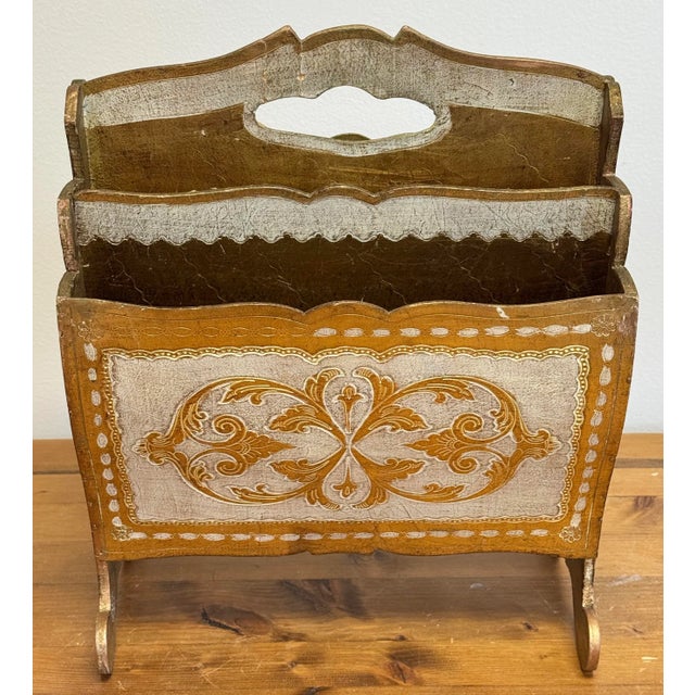 Hollywood Regency Vintage Italian Florentine Style Magazine Rack For Sale - Image 3 of 12