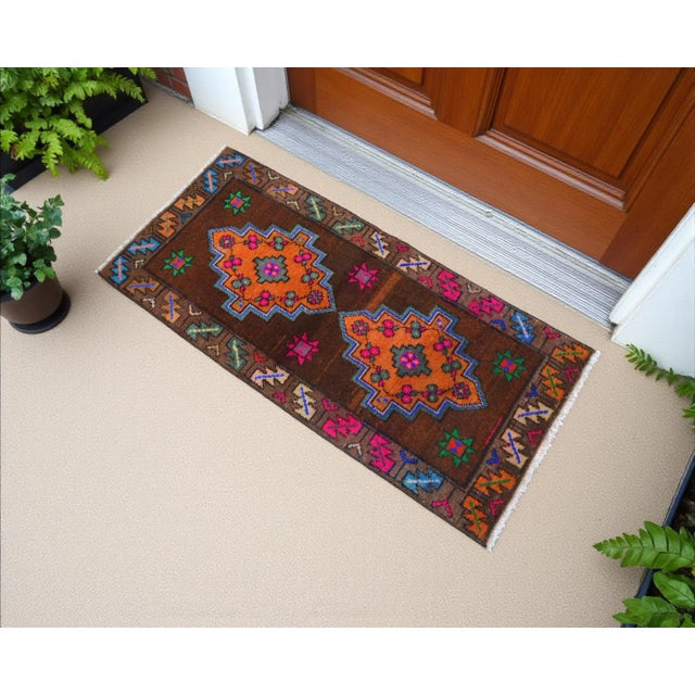 Hand Knotted Turkish Small Rug Decorative Mat for Bathroom and Kitchen Mat- 19'' X 41'' For Sale - Image 6 of 10