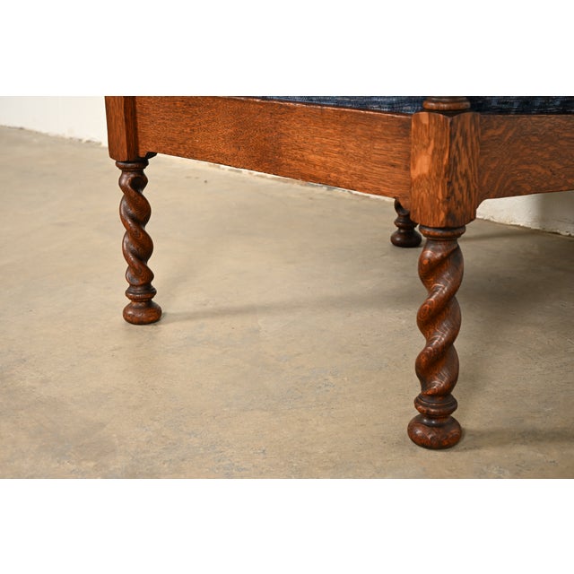 Stickley Brothers Antique Arts & Crafts Carved Oak Barley Twist Lounge Chair With Ottoman, Circa 1920s For Sale - Image 11 of 17
