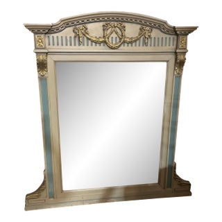 Large Vintage Table Mirror With Blue and Gold Accents For Sale