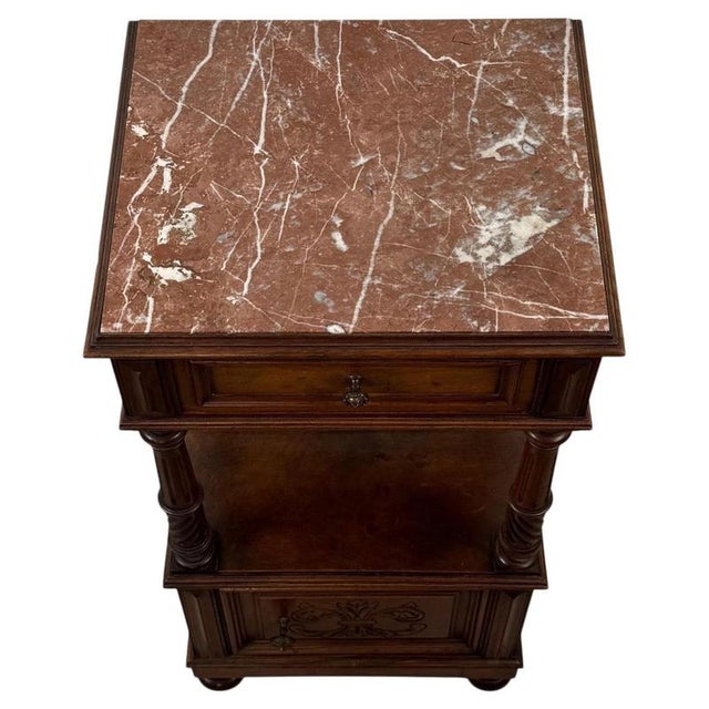 19th Century French Walnut Cabinet with Marble Top For Sale - Image 3 of 13