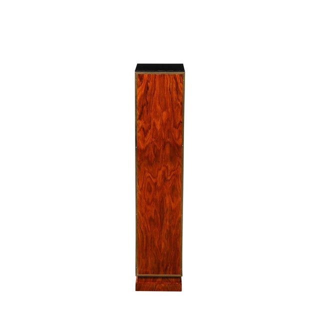 Art Deco Pair of Art Deco Walnut Pedestals With Brass Detailing & Vitrolite Inset Top For Sale - Image 3 of 16