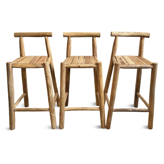 Coastal Organic Teak Stick Bar Stool For Sale - Image 10 of 11