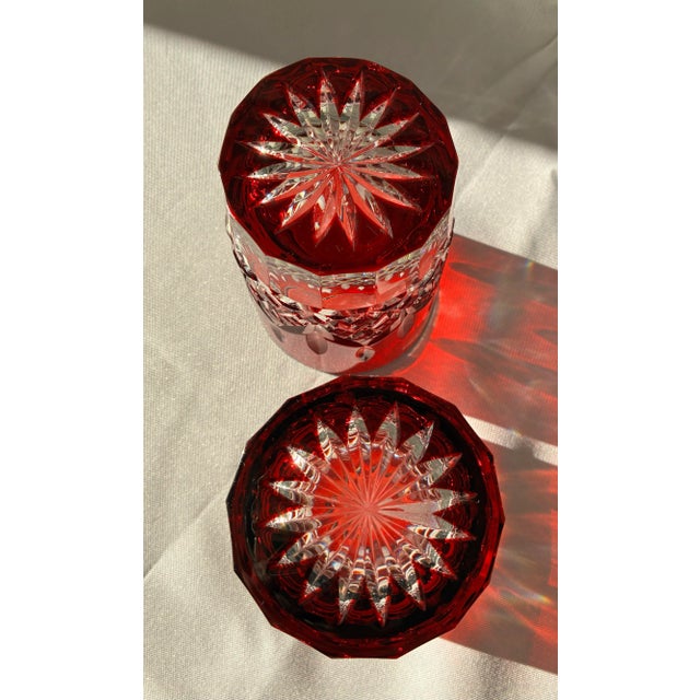 1980s Waterford Lismore Ruby Red Double Old Fashioned Crystal Glasses - A Pair For Sale - Image 6 of 12