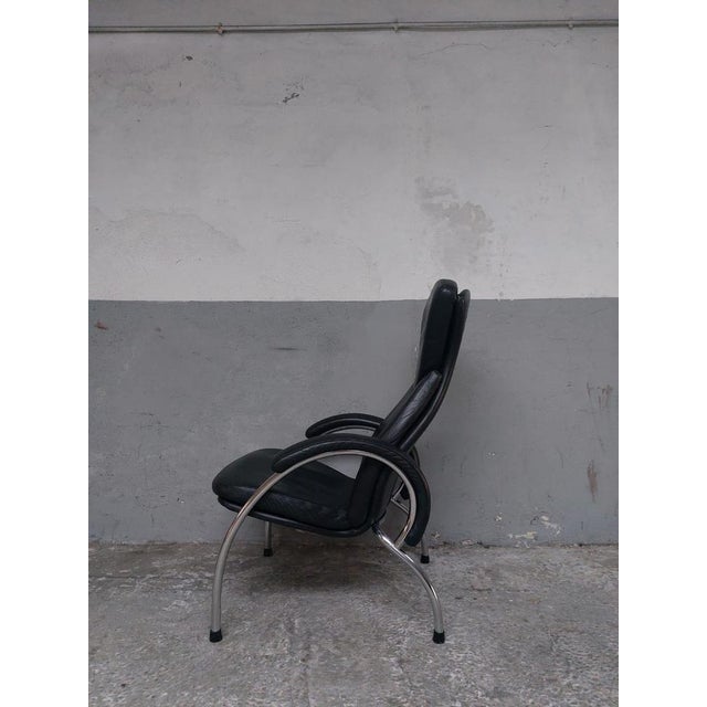 Black Leather Chrome Armchair, 1980s For Sale - Image 16 of 18