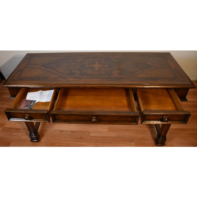 Wood 1970s Vintage Thomasville Furniture English Style Burl Walnut Console/ Sofa Table / Desk For Sale - Image 7 of 14