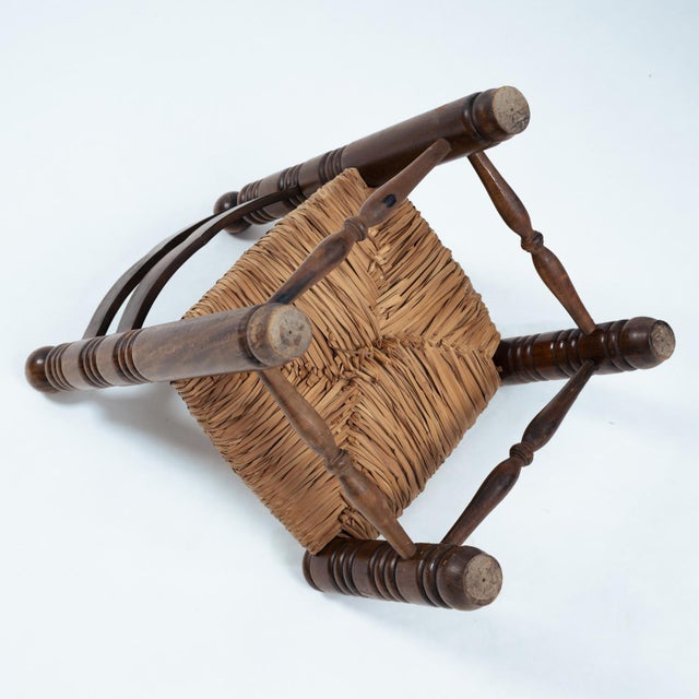Brown Low Brutalist Rush Chair in the style of Charles Dudoyt, 1950s For Sale - Image 8 of 10