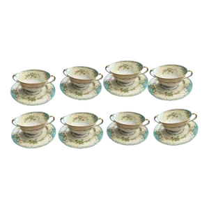 1940s Noritake Mystery #210 Bouillon Cups and Saucers Set- 16 Pieces