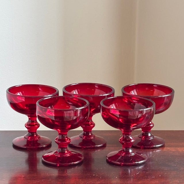 Ruby Red 1960s Ruby Red Coupe Glasses - Set of 5 For Sale - Image 8 of 11