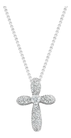 Pave Bubble Diamond Cross Pendant .54cttw 14k White Gold