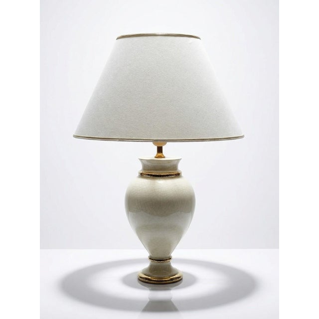 Crackle-Glazed Ivory and Gold Earthenware Lamp attributed to Le Dauphin, 1980s-1990s For Sale - Image 14 of 14