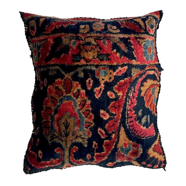 Pillow W/Antique Persian Sarouk Rug Fragment, 1'5 X 1'5 For Sale