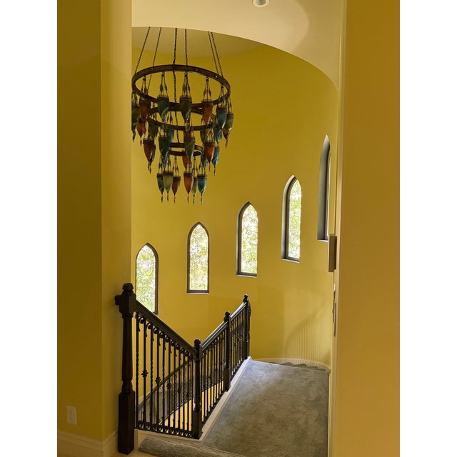 2000 - 2009 Fine Art Lamps Scheherazade Pendant - Dark Bronze With Oasis Green/Amber Dunes/Desert Sky Blue Lanterns For Sale - Image 5 of 6