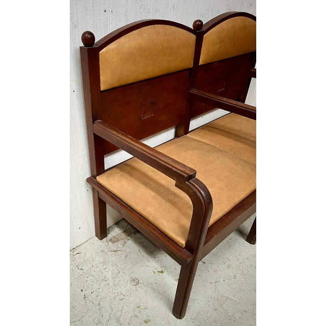 Wood Art Deco 2-Seater Bench in Mahogany, 20th Century For Sale - Image 7 of 13
