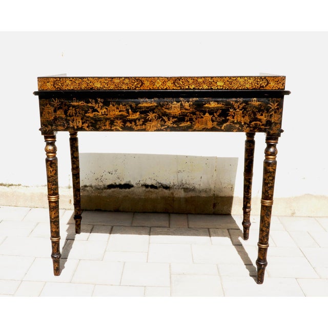 Anglo-Chinese Rarity: Early 19th-Century Chinese Export Black Lacquer Writing Desk, Canton, Circa 1820 For Sale - Image 16 of 18
