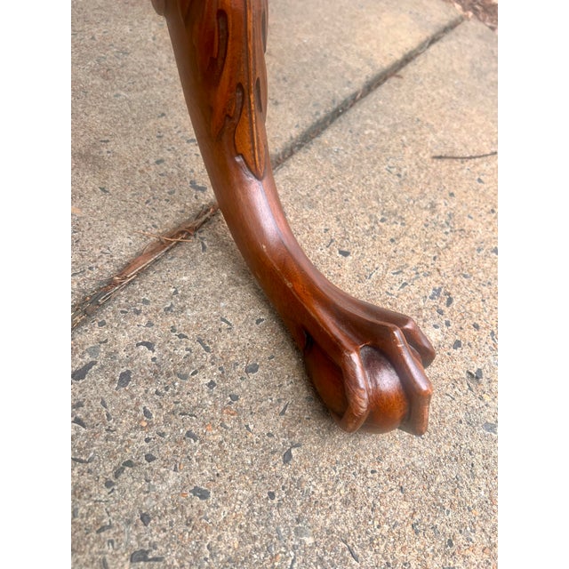 Early 20th Century Antique English Chippendale Style Mahogany Leather Top Center Table & Mirror Top For Sale - Image 5 of 12