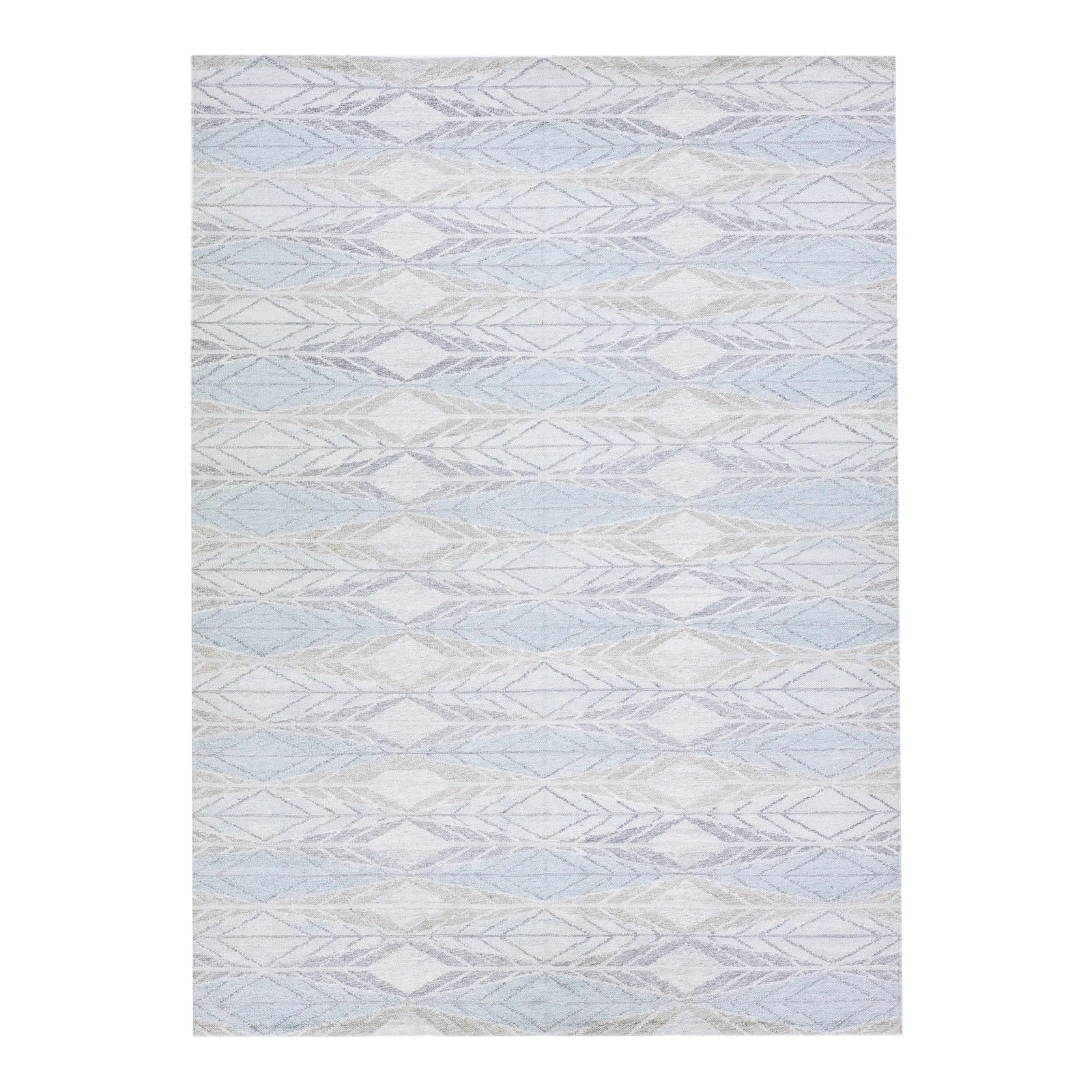 Modern Swedish Style Handmade Geometric Designed Blue Wool Rug | Chairish