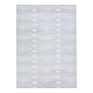 Modern Swedish Style Handmade Geometric Designed Blue Wool Rug For Sale