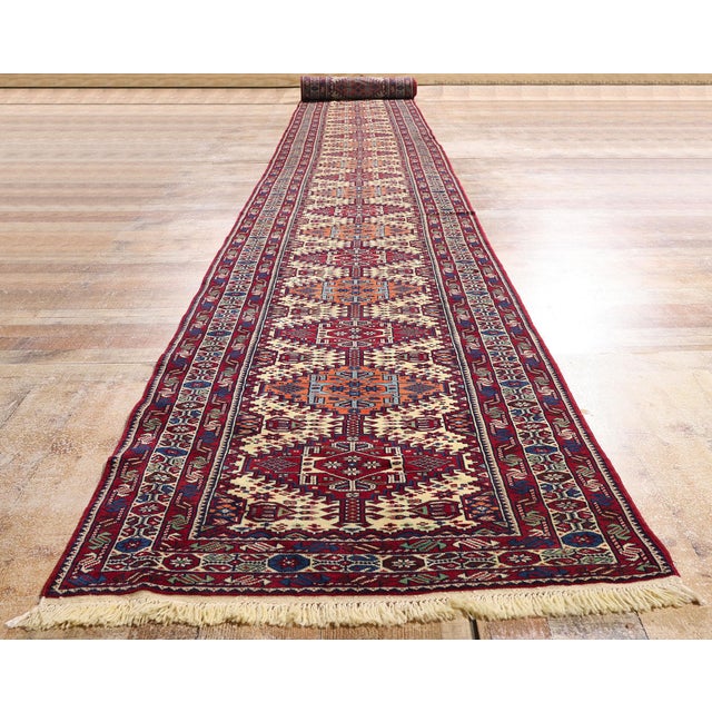 Vintage Persian Shiraz Rug Runner, 02'11 X 28'06 For Sale - Image 9 of 10