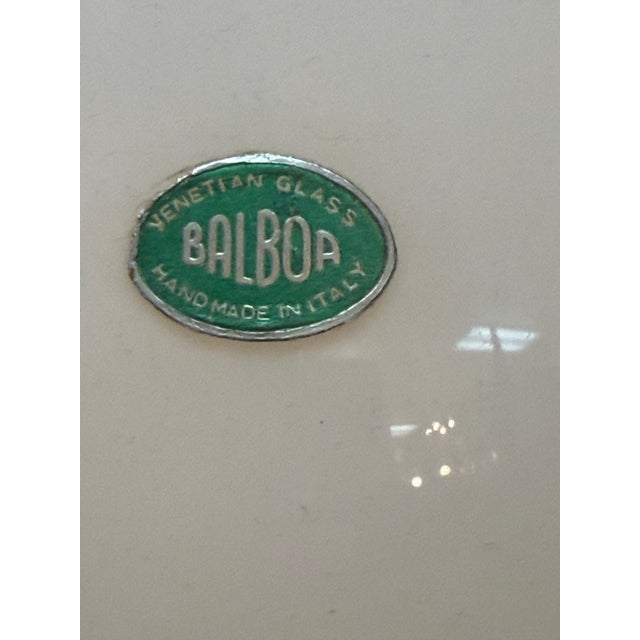 1950s Vintage 1950s Balboa White Venetian Glass Lamp Original Metal Tag For Sale - Image 5 of 8