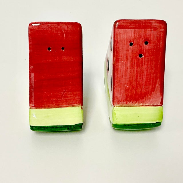 1980s 1980s Vintage Americana Boho Chic Arts & Crafts Watermelon Wedge Salt & Pepper Shakers - A Pair For Sale - Image 5 of 8