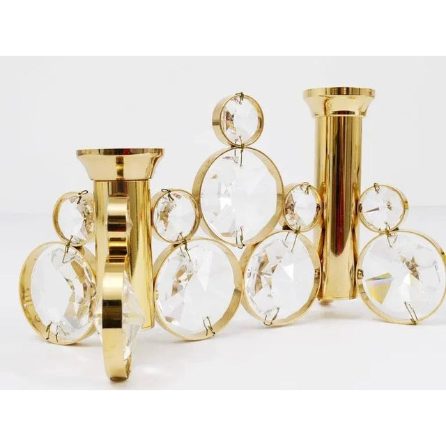 Brass and Crystals Candleholder in the style of Gaetano Sciolari from Palwa, 1970s For Sale - Image 4 of 11