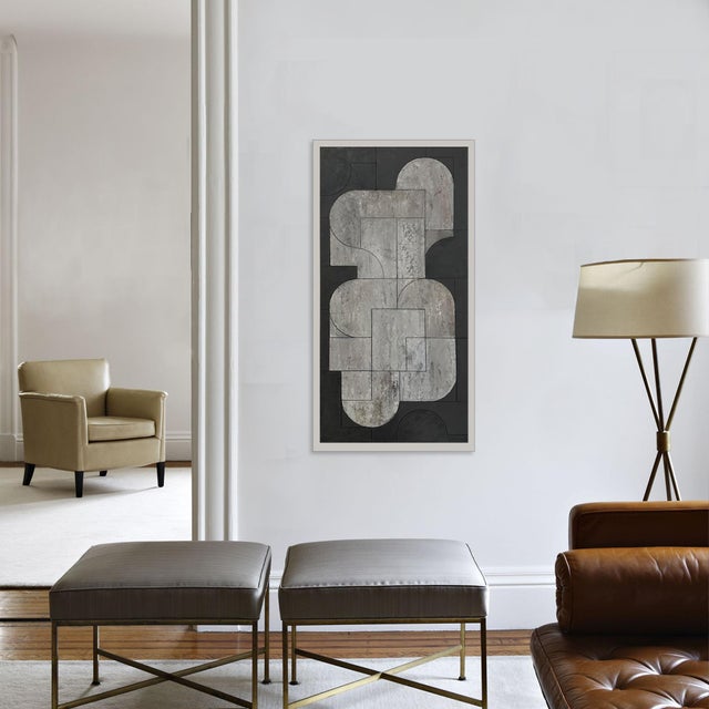 Stone Gray Contemporary Geometric Abstract Oil and Cold Wax Painting Neutral Colors by Stephen Cimini For Sale - Image 8 of 8