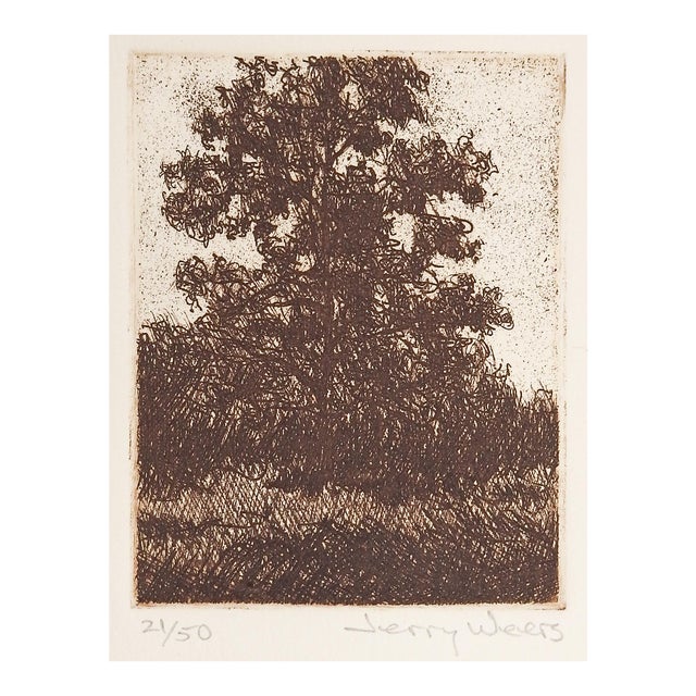 Lone Oak Tree Etching by Jerry Weers For Sale