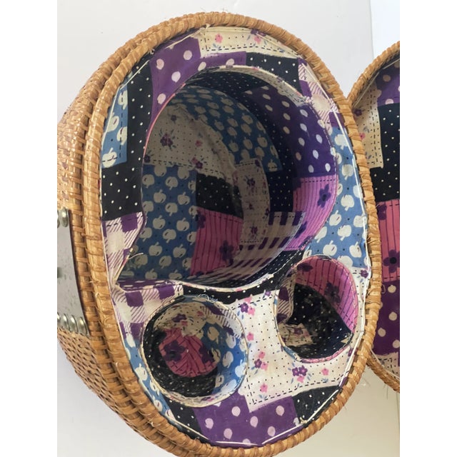 Cute Vintage Woven Reed Picnic Basket For Sale - Image 4 of 4