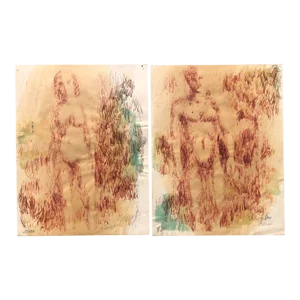 1960 James Bone Modern Nude Painting - a Pair