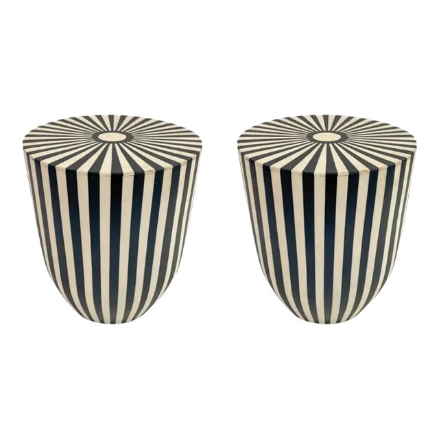 Art Deco Style Black and White Resin Side, End Table or Stool, a Pair For Sale