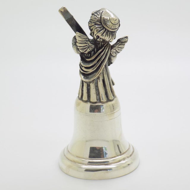 Vintage Italian Handmade Silver Angel with Instrument Bell by Brandimarte, Florence, 1980s For Sale - Image 4 of 13