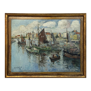 Antique Framed Oil Painting on Canvas by Rene Clarot (1882-1972)